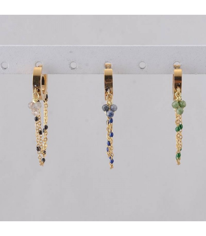 PENDIENTES ACERO CON PIEDRA NATURAL NEGRA CPE393