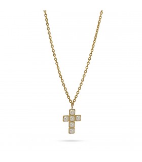 COLLAR ACERO CRUZ CON PERLAS BCO709