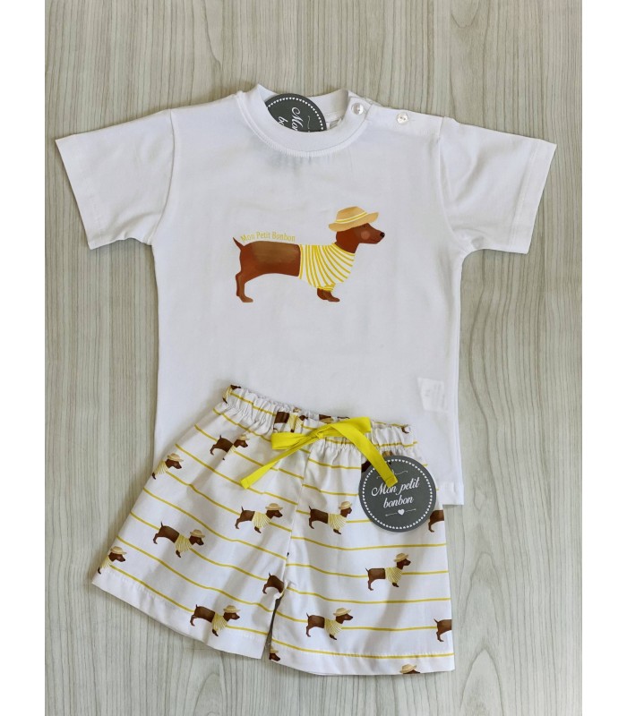 CONJ.NIÑO CAMISETA+BERMUDA PERRO MON PETIT BONBON VM031/28