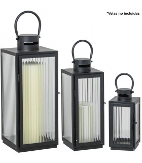 SET/3 FAROLES METAL 11x10x22+13x12x32+17x16x40CM 61371