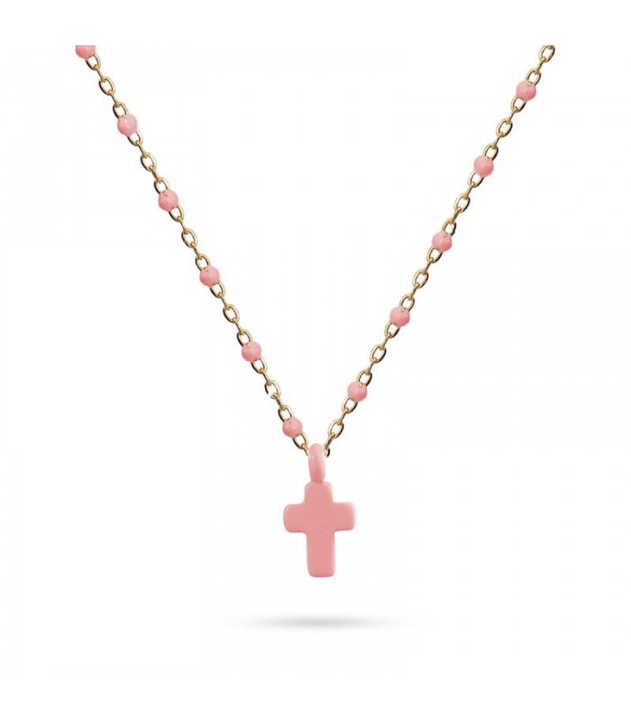 COLLAR ACERO Y ESMALTE CRUZ LATINA BCO967