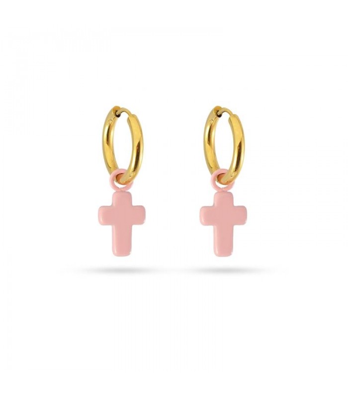 PENDIENTES ACERO Y ESMALTE CRUZ LATINA DPE086