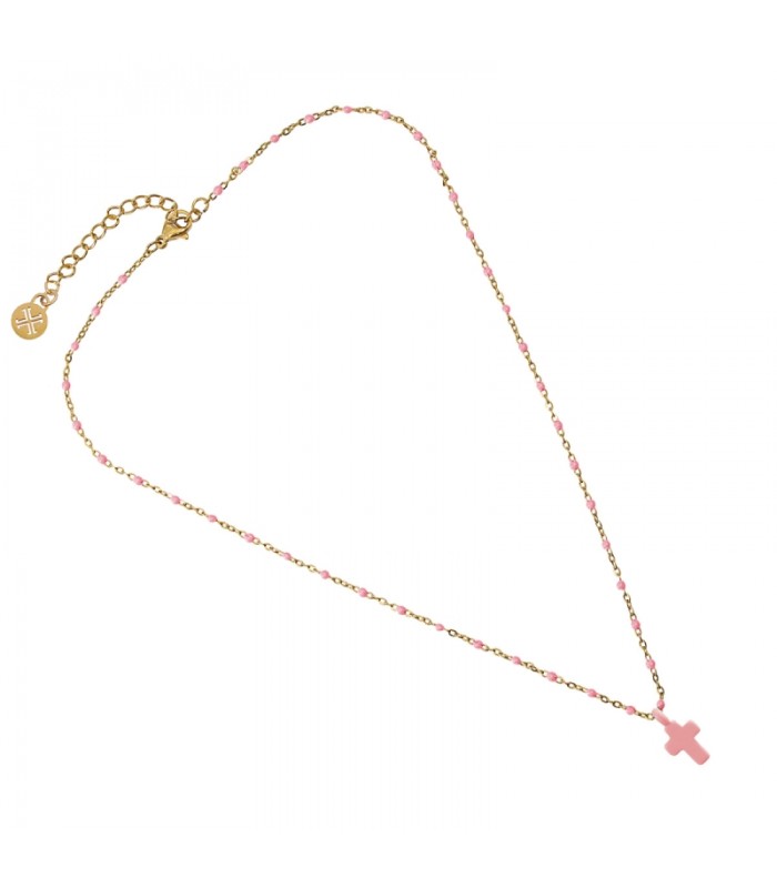 COLLAR ACERO Y ESMALTE CRUZ LATINA BCO967