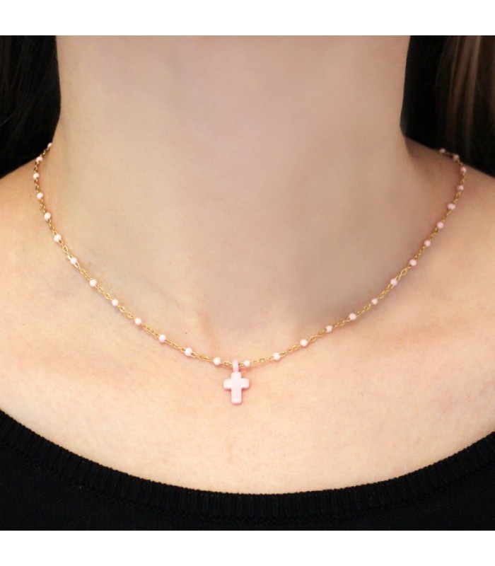 COLLAR ACERO Y ESMALTE CRUZ LATINA BCO967