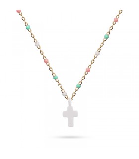 COLLAR ACERO Y ESMALTE CRUZ LATINA BCO967