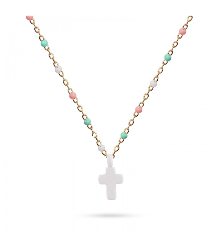 COLLAR ACERO Y ESMALTE CRUZ LATINA BCO967