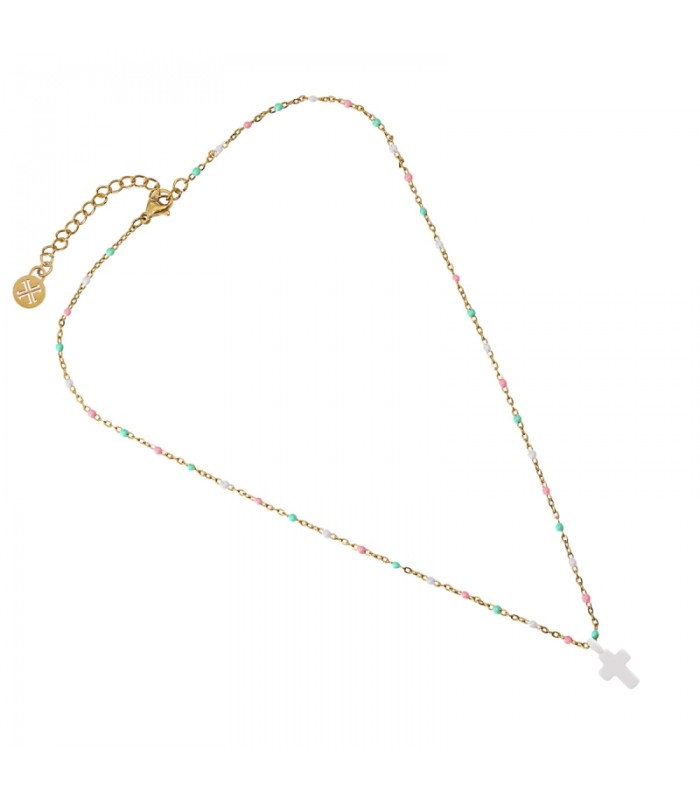 COLLAR ACERO Y ESMALTE CRUZ LATINA BCO967