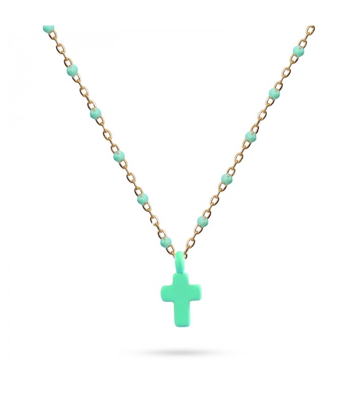 COLLAR ACERO Y ESMALTE CRUZ LATINA BCO967