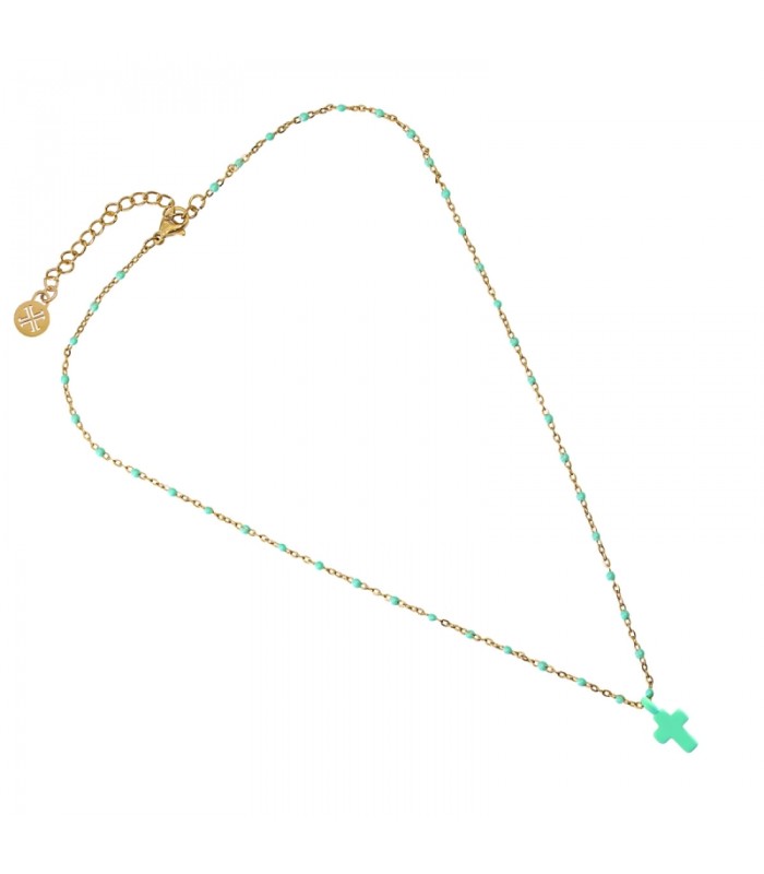 COLLAR ACERO Y ESMALTE CRUZ LATINA BCO967