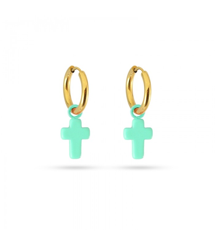 PENDIENTES ACERO Y ESMALTE CRUZ LATINA DPE086