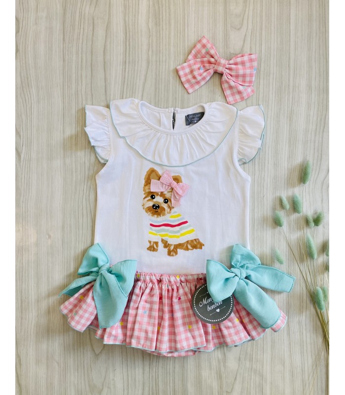 LAZO VICHY ROSA CON ESTRELLAS MON PETIT BONBON VM252