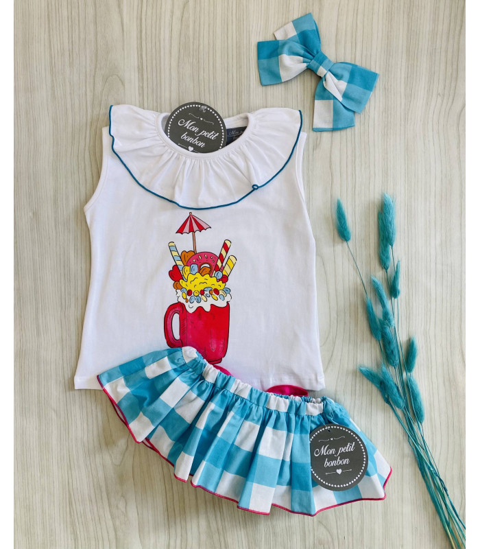 LAZO CUADROS TURQUESA MON PETIT BONBON VM252