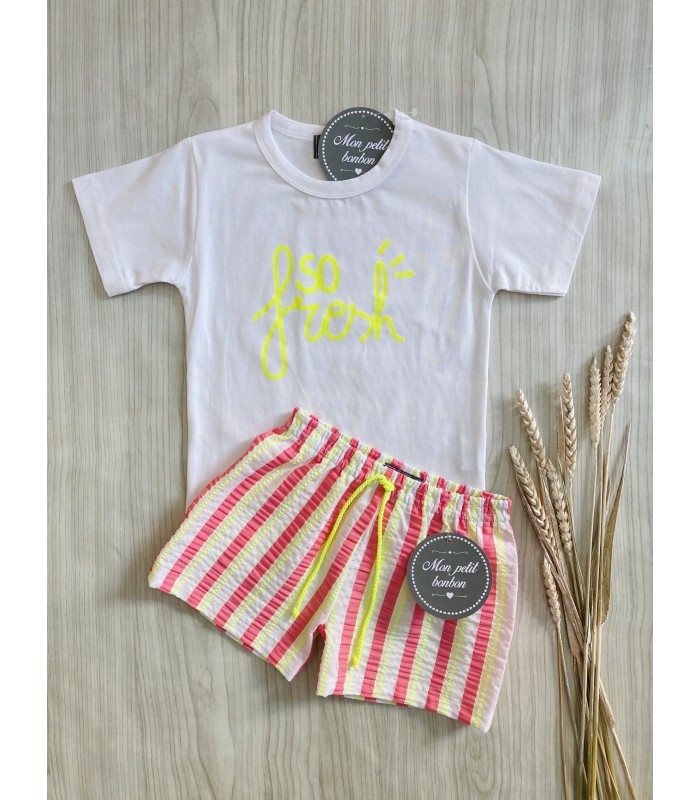 CAMISETA+BERMUDA RAYAS FLUOR MON PETIT BONBON VM177/043161