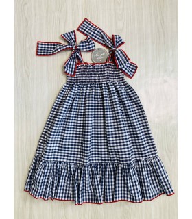 VESTIDO ELÁSTICO VICHY AZUL MON PETIT BONBON VM148