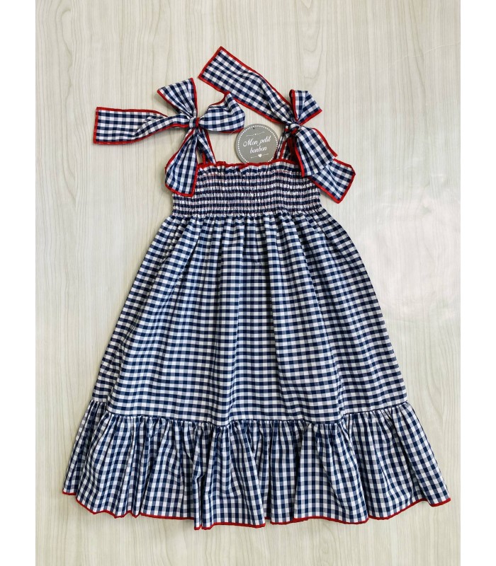 VESTIDO ELÁSTICO VICHY AZUL MON PETIT BONBON VM148
