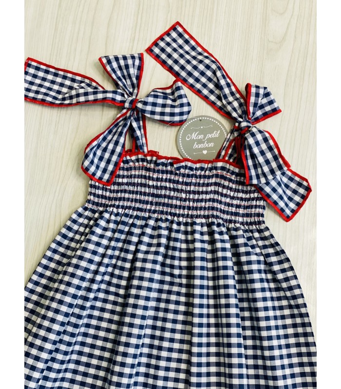 VESTIDO ELÁSTICO VICHY AZUL MON PETIT BONBON VM148