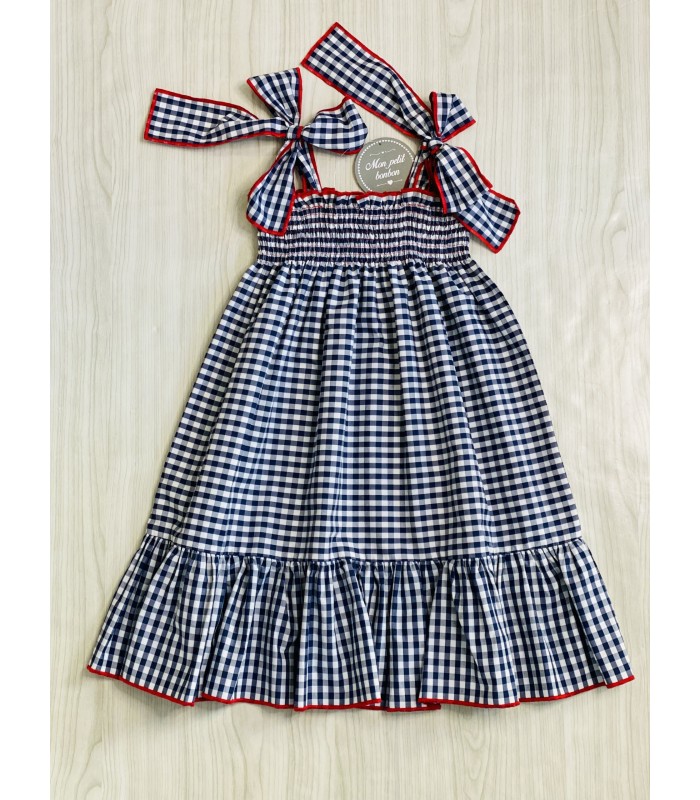 VESTIDO ELÁSTICO VICHY AZUL MON PETIT BONBON VM148