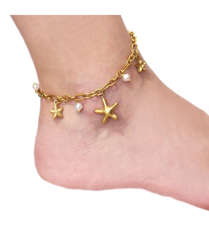 TOBILLERA MUHITA ACERO Y PERLAS ATO263