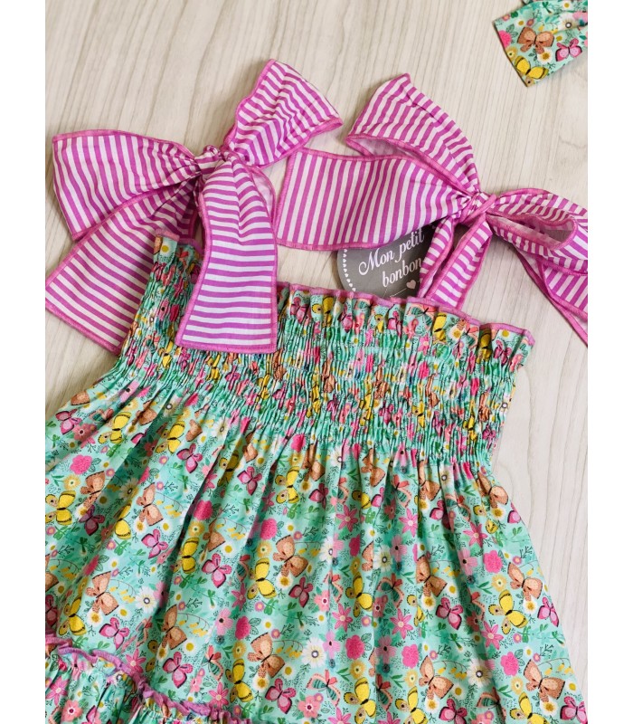 VESTIDO ELÁSTICO LIBERTY/MARIPOSAS MON PETIT BONBON VM018