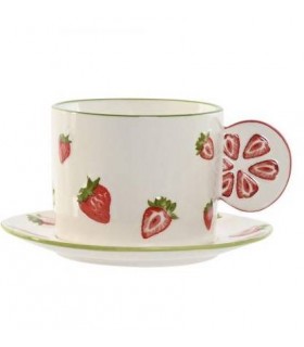 SET TAZA+PLATO PORCELANA FRESAS 210ML PC-217517