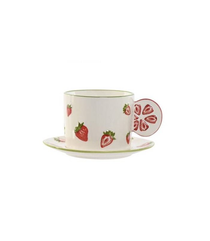 SET TAZA+PLATO PORCELANA FRESAS 210ML PC-217517