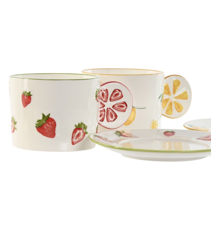 SET TAZA+PLATO PORCELANA LIMONES 210ML PC-217517