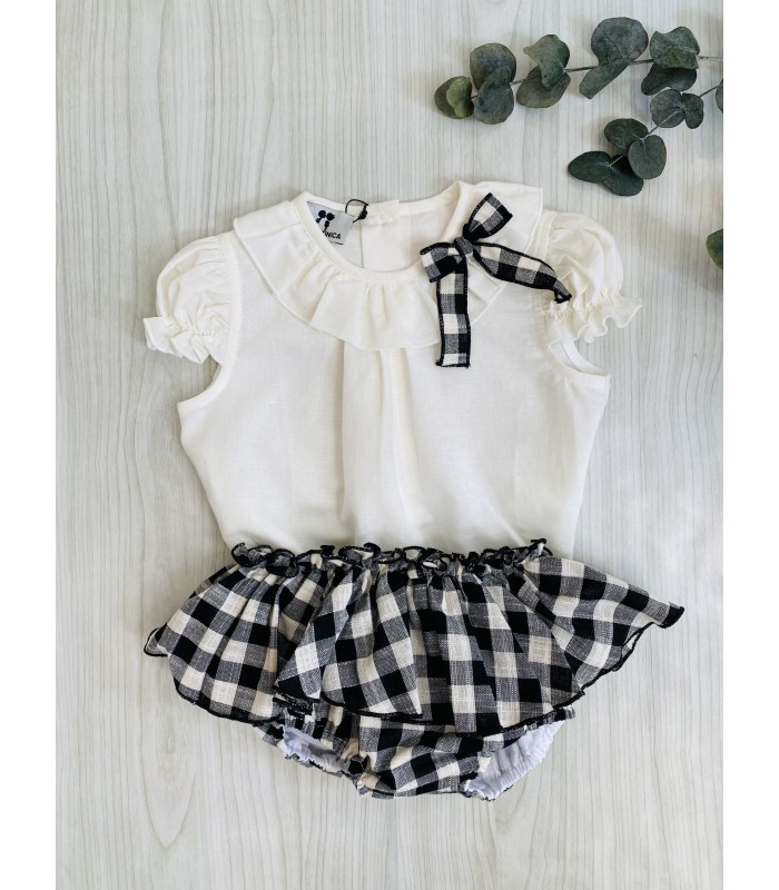 BLUSA+BRAGA VICHY BLACK  WHITE 9316 LA MARTINICA