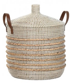 CESTA SEAGRASS CUERO 45*53CM DC-221158