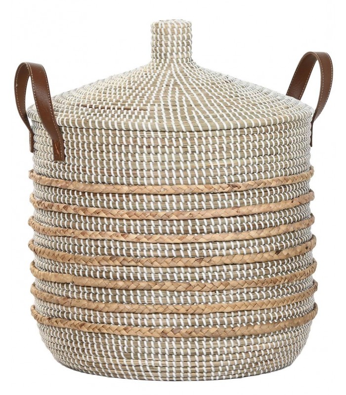 CESTA SEAGRASS CUERO 45*53CM DC-221158