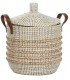 CESTA SEAGRASS CUERO 36*46CM DC-221158