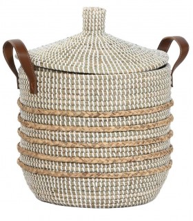 CESTA SEAGRASS CUERO 36*46CM DC-221158