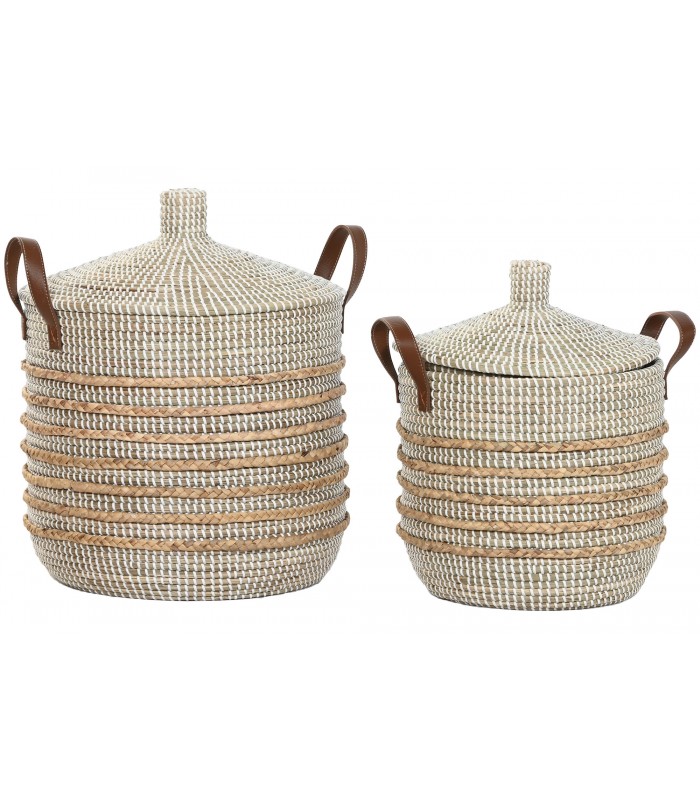 CESTA SEAGRASS CUERO 36*46CM DC-221158
