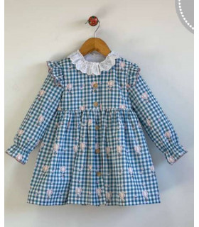 VESTIDO VICHY-GLOBOS TIRA BORDADA IM142