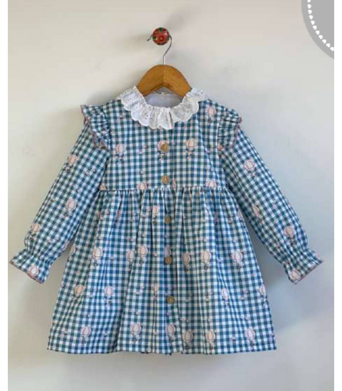 VESTIDO VICHY-GLOBOS TIRA BORDADA IM142