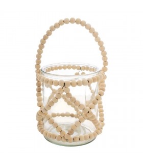 PORTAVELAS CUENTAS MADERA/VIDRIO 15*17CM 84-4419