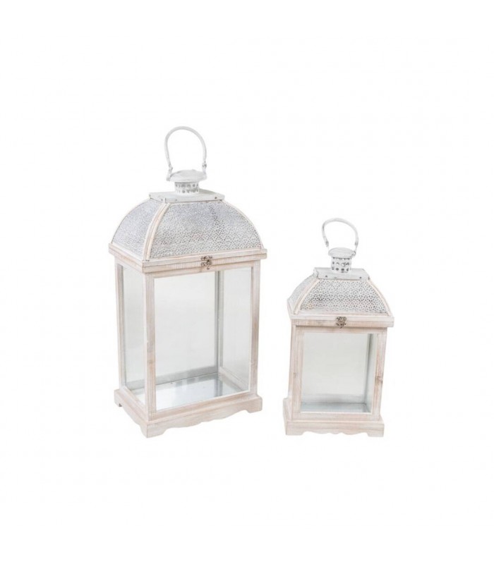 SET/2 FAROLES MADERA/METAL 84-3665