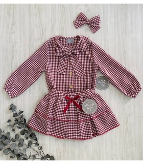 CAMISA+FALDA PANTALON VICHY GUINDA MON PETIT BONBON IM077/8