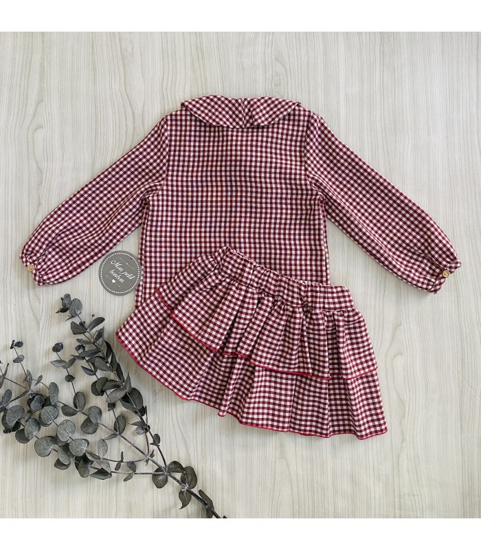 CAMISA+FALDA PANTALON VICHY GUINDA MON PETIT BONBON IM077/8