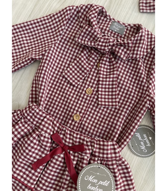 CAMISA+FALDA PANTALON VICHY GUINDA MON PETIT BONBON IM077/8