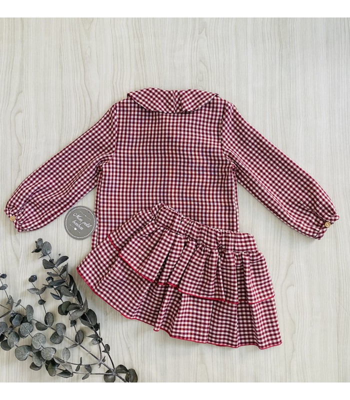 CAMISA+FALDA PANTALON VICHY GUINDA MON PETIT BONBON IM077/8