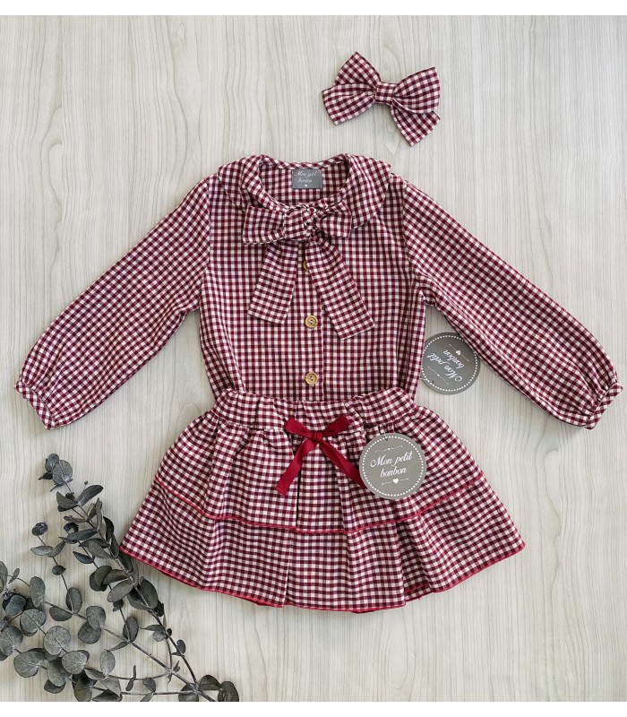LAZO/PINZA VICHY GUINDA MON PETIT BONBON IM23275