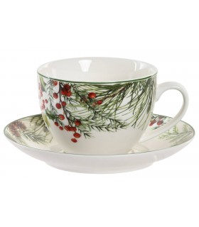 SET/6 TAZAS CON PLATO PORCELANA ACEBO 220ML NV-220904