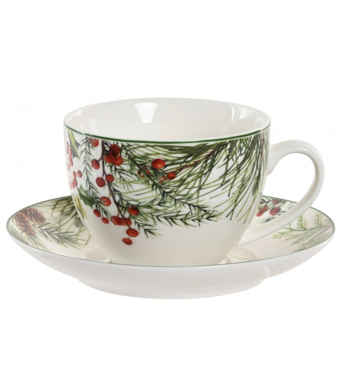 SET/6 TAZAS CON PLATO PORCELANA ACEBO 220ML NV-220904