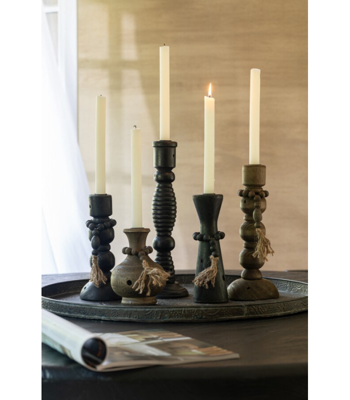 Set/2 Portavelas Negro/Marrón 12*12*35Cm 40944