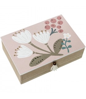 Caja Madera Decorada Rosa Flores Blancas 24x16x7cm 25104