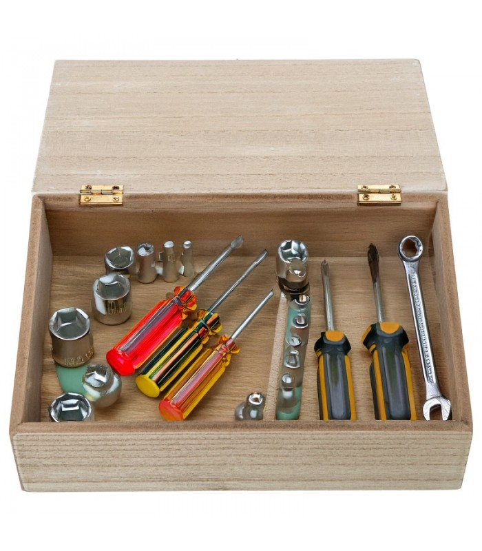 Caja Madera Decorada Rosa Flores Blancas 24x16x7cm 25104