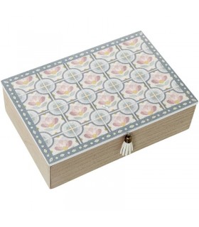Caja Madera Decorada Azulejos Flores 24x16x7cm 25105