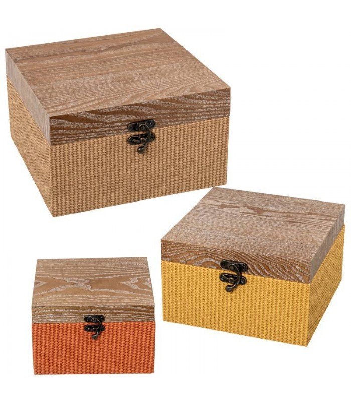 Caja Madera Deco.Mimbre Amarilla 20*20*12Cm 53230