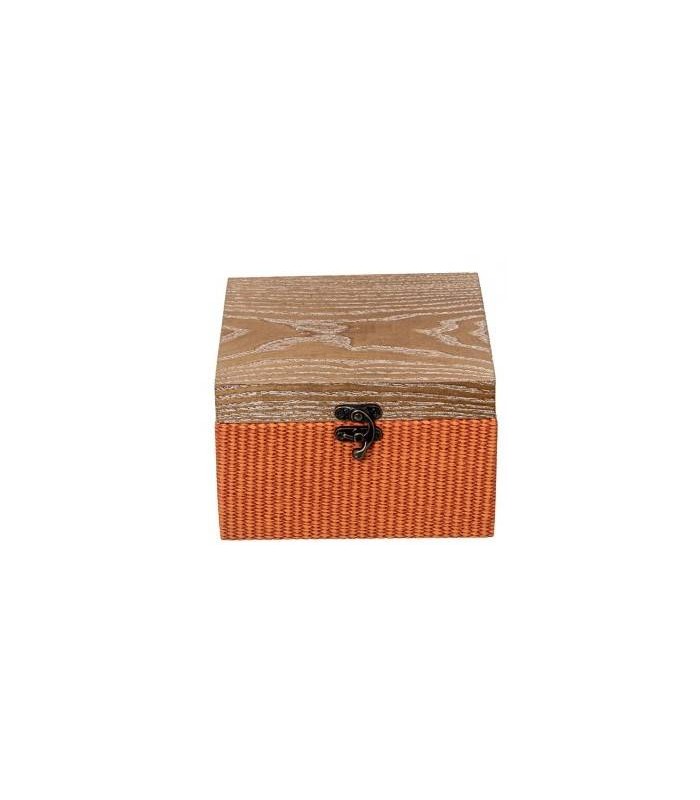 Caja Madera Deco.Mimbre Naranja 16*16*10Cm 53230