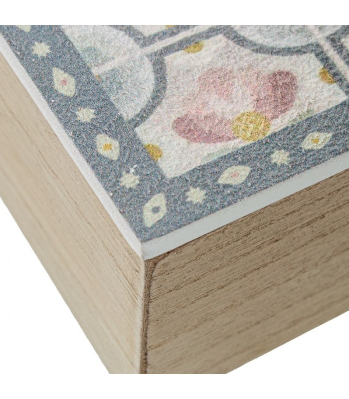 Caja Madera Decorada Azulejos Flores 24x16x7cm 25105